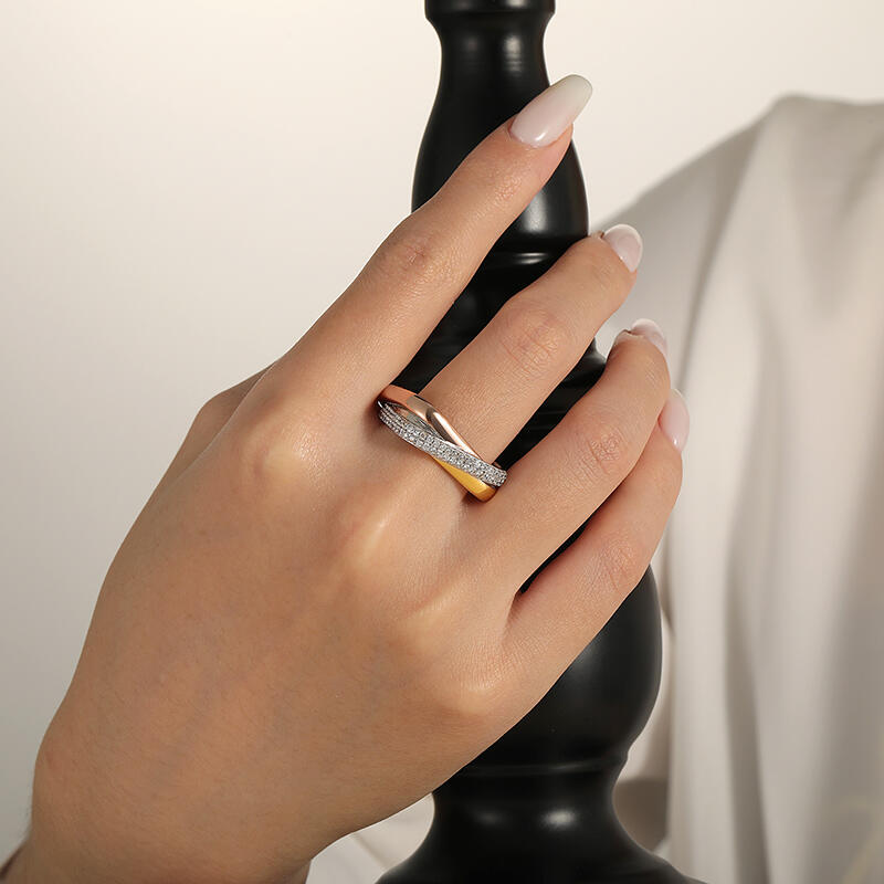 Jeulia Geometric Trinity Wedding Band for Women