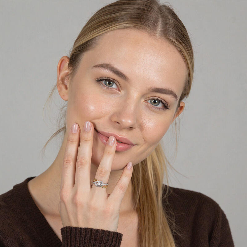"Rainbow Bridge" Round Cut Three Stone Engagement Ring