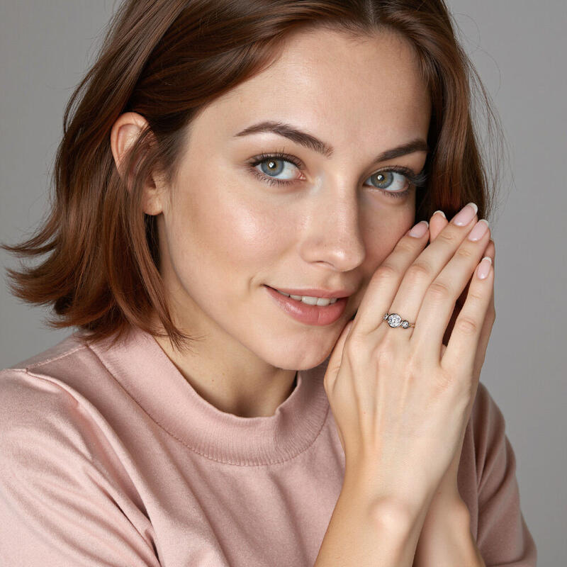 "Harbor Of Love" Round Cut Three Stone Engagement Ring