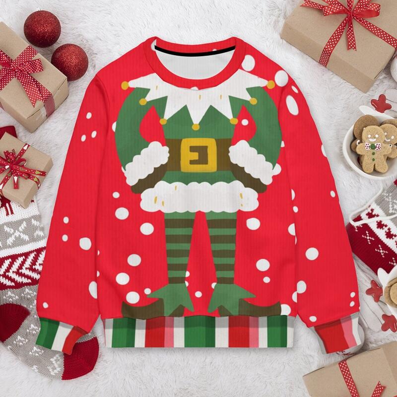 Pull moche personnalisé unisexe avec corps d'elfe de Noël design amusant cadeau attrayant pour la famille et les amis