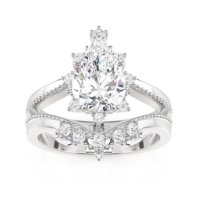 Jeulia Unique Christmas Tree Design Pear Ring Set 2pcs