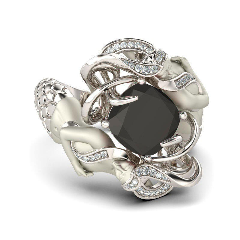 Jeulia Black Cushion Cut Sterling Silver Mermaid Ring