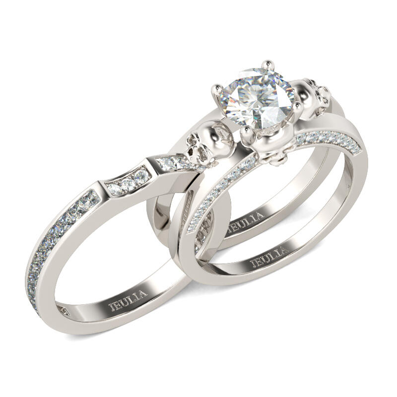 Jeulia Interchangeable Round Cut Sterling Silver Skull Ring