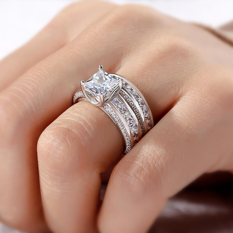 Jeulia Princess Cut Ring Set i sterlingsilver för kvinnor