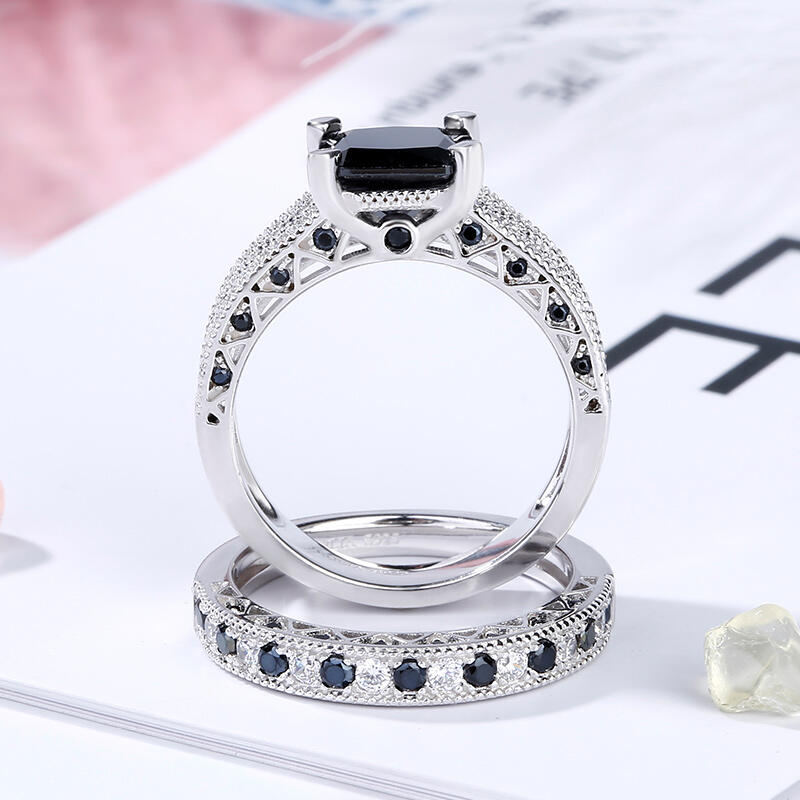 Jeulia Princess Cut Sterling Silver Ring Set