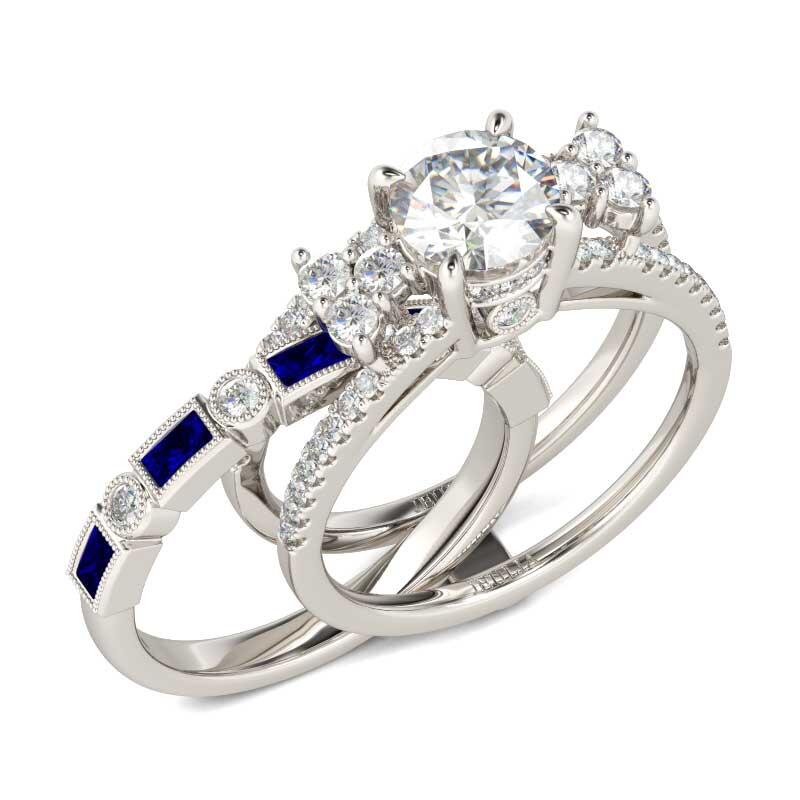 Jeulia Conjunto De Anillos Intercambiables Milgrain De Talla Redonda En Plata De Ley