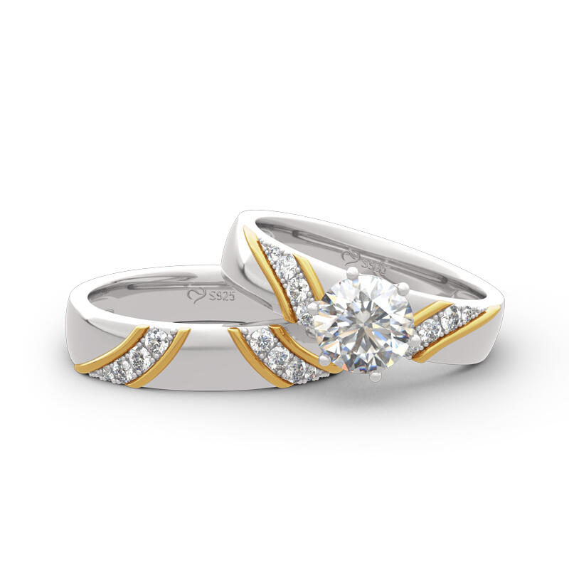 Jeulia Two Tone Round Cut Sterling Silver Ring Set