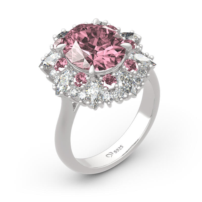 Pierścionek Srebrny z Motywem Kwiatowym o Owalnym Szlifie