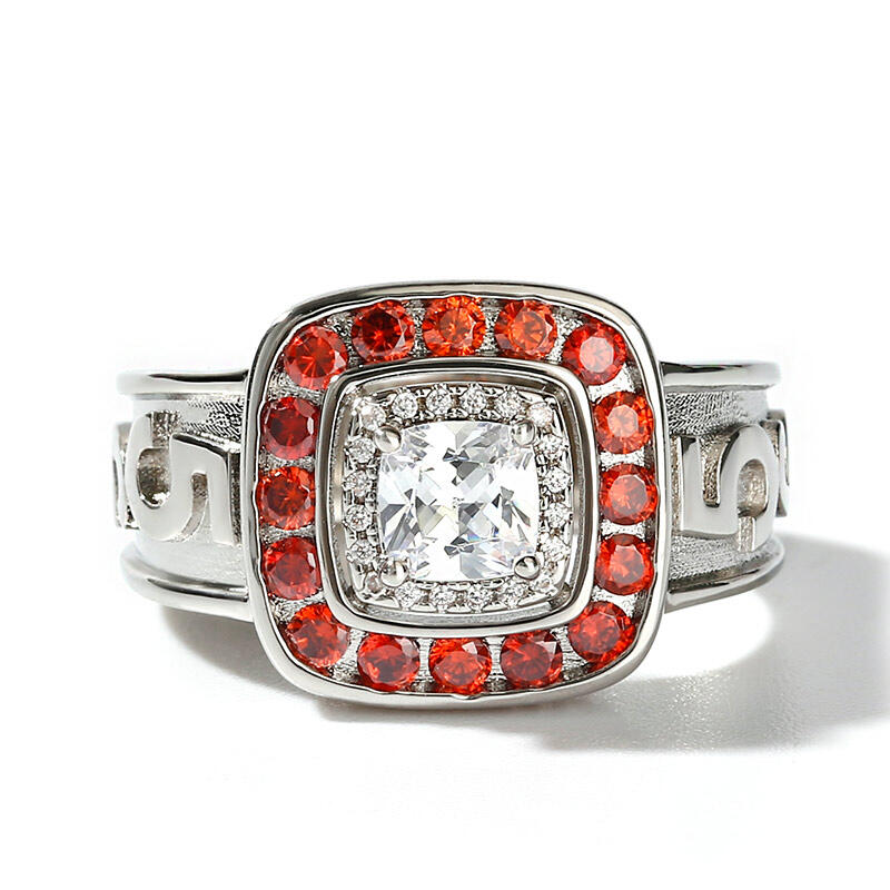 Jeulia Anillo personalizado de plata de ley con doble halo de corte cojín