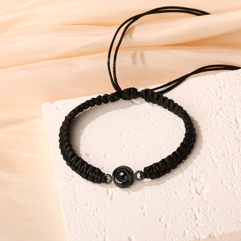 Bracciale Fotografico Personalizzato con Foto Corda Nera e Perlina