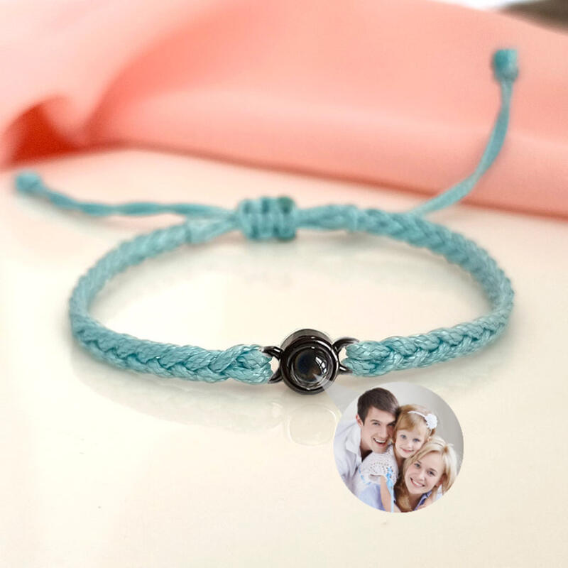 Sterling Silver Personalized Blue Rope Picture Projection Bracelet Sincere Gift