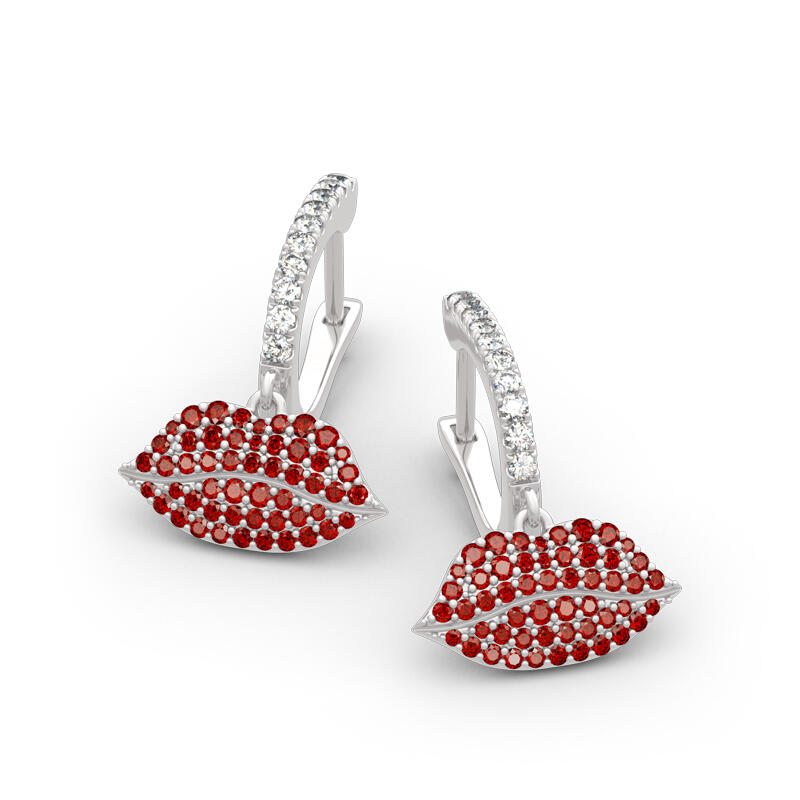 Jeulia "Enthusiasm" Red Lips Sterling Silver Earrings