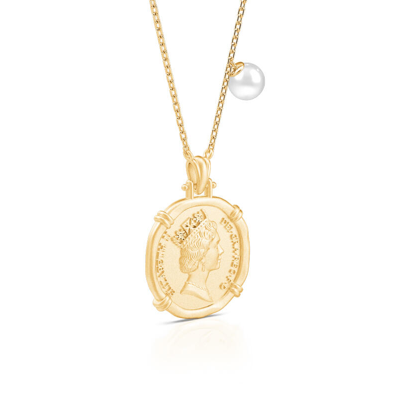 Jeulia "Her History" Queen Elizabeth II Portrait Coin Sterling Silver Necklace