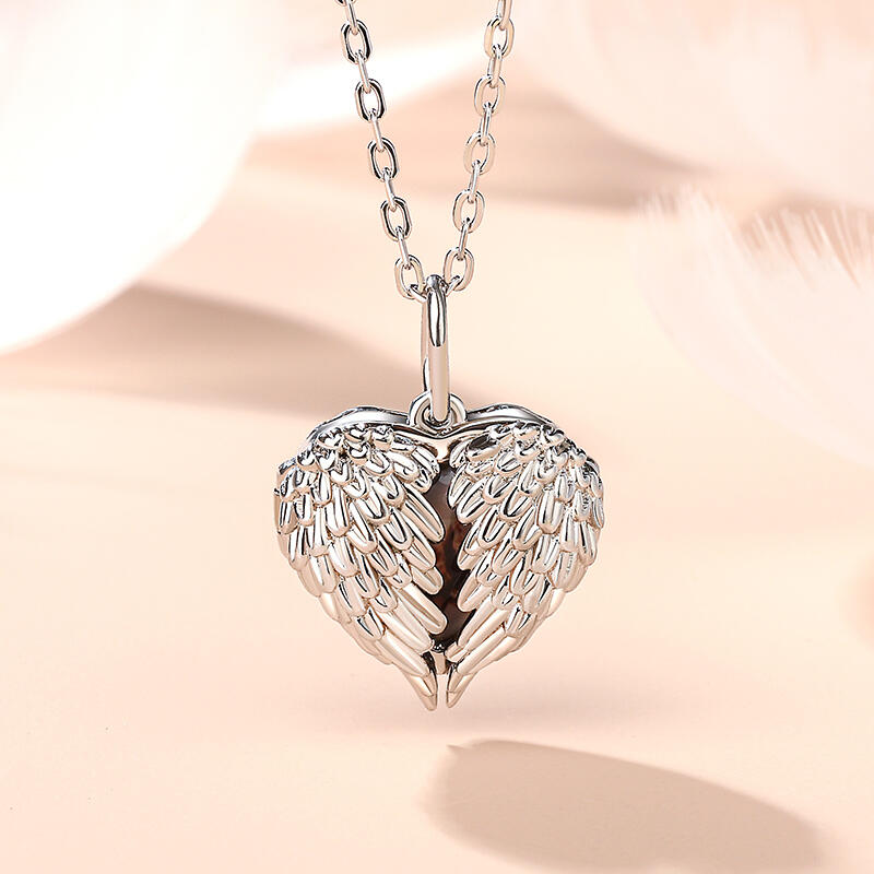 Jeulia Openable Angel Wings Heart Personalized Sterling Silver Photo Necklace
