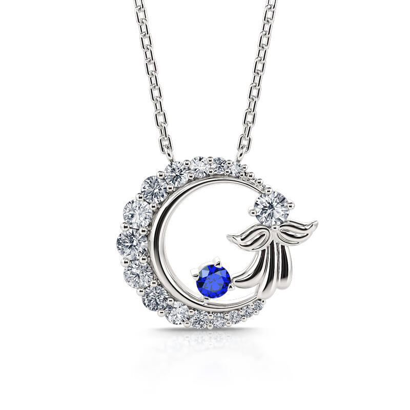 Jeulia "Serene Angel" Crescent Moon Sterling Silver Necklace