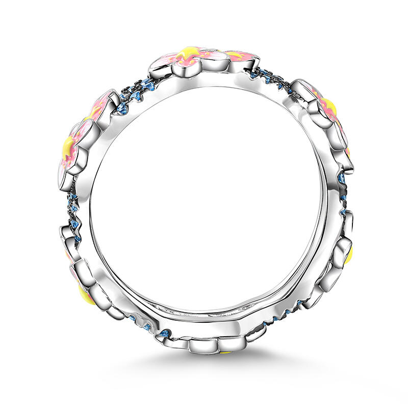 Jeulia Flower Enamel Sterling Silver Ring