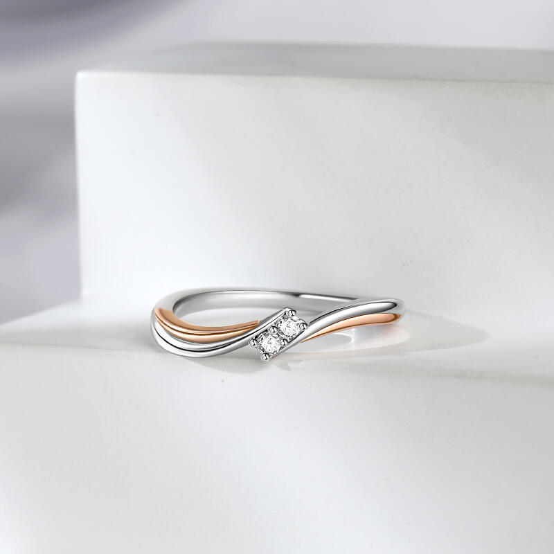Jeulia Anillo Pareja para Mujer de Plata de Ley con Diseño en Forma de S y Corte Redondo