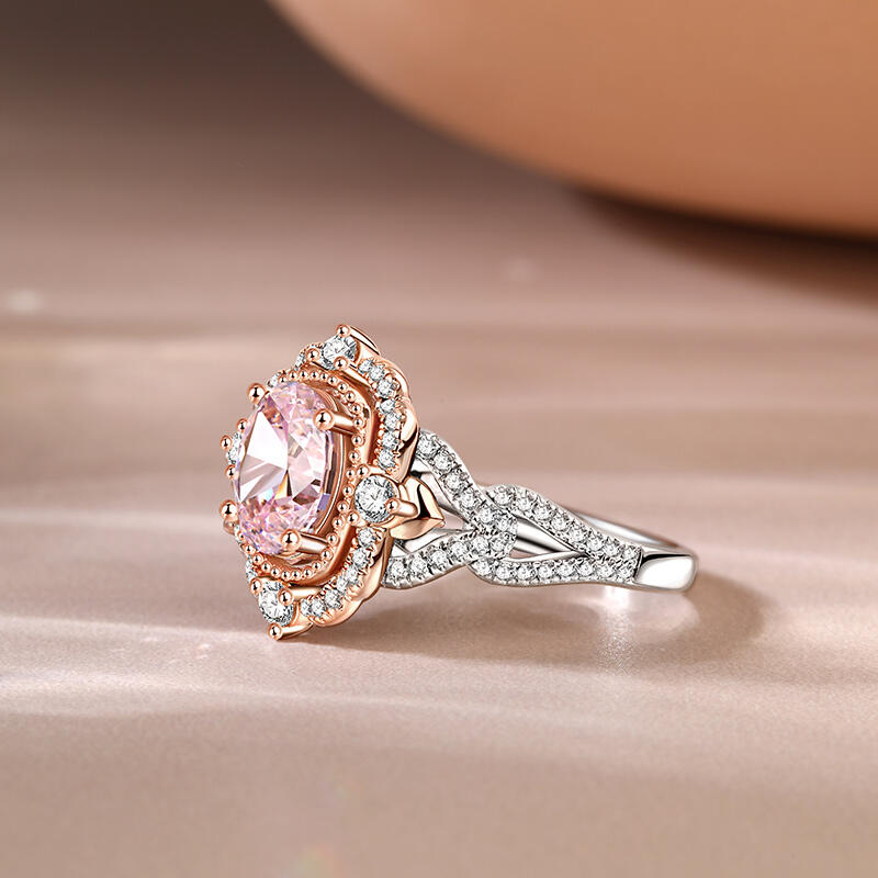 Jeulia Prinsessan Aura Tvåtonig Halo Oval Skär Syntetisk Morganit Sterlingsilver Ring