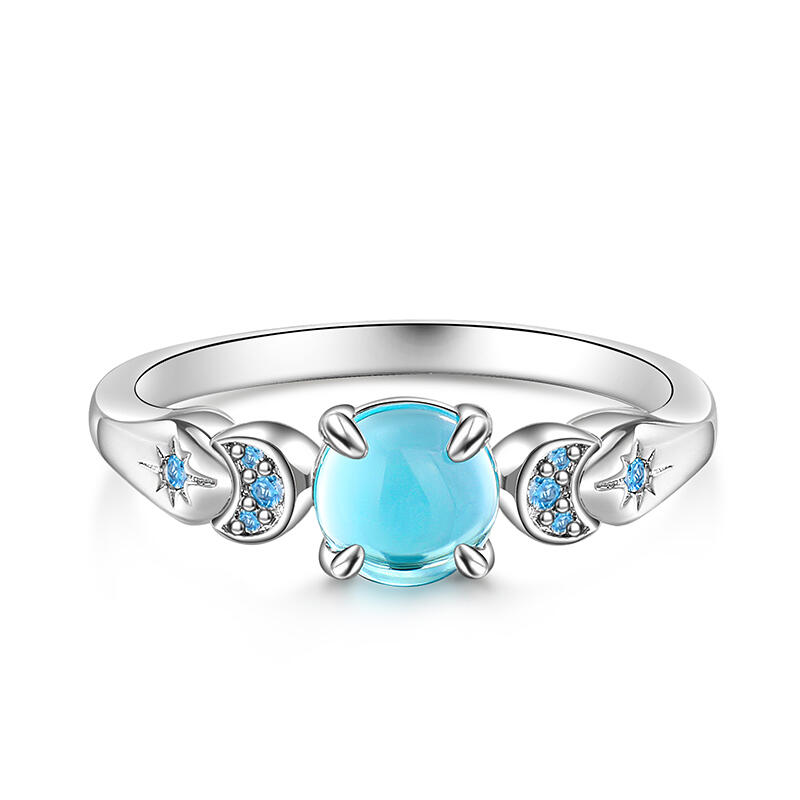 Jeulia Fantasy Star and Moon Sea Glass Sterling Silver Ring