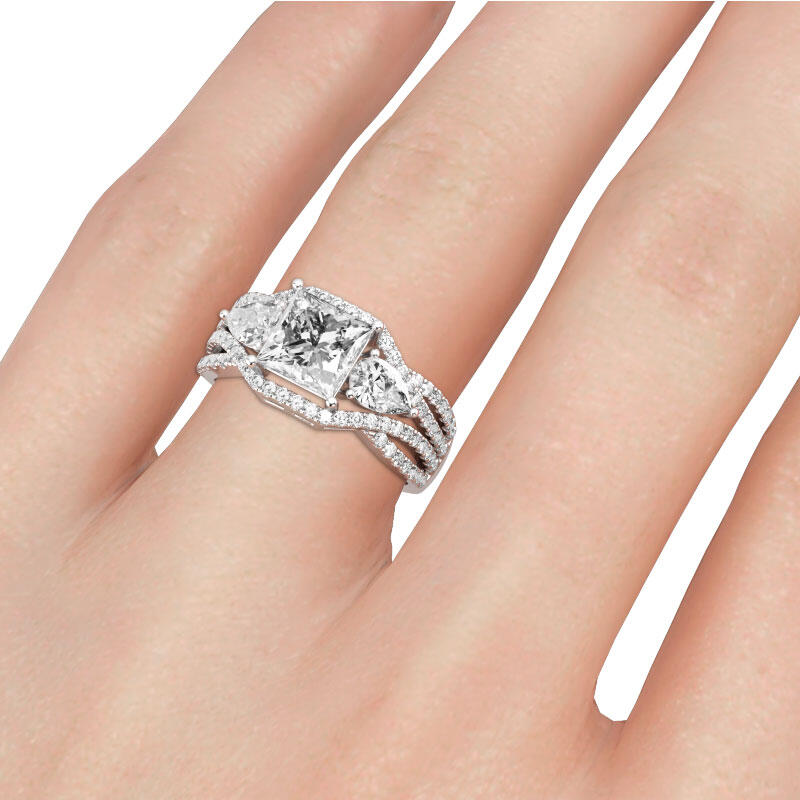 Jeulia Three Stone Princess Cut Sterling Silver Ring