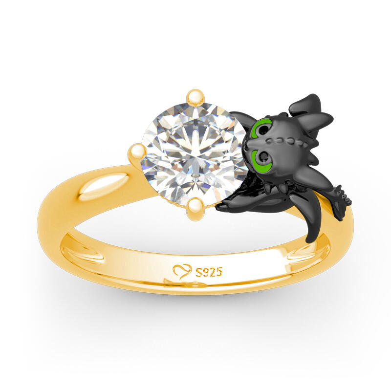 Jeulia Hug Me Anillo Dorado con Dragón de Plata de Ley con Corte Redondo