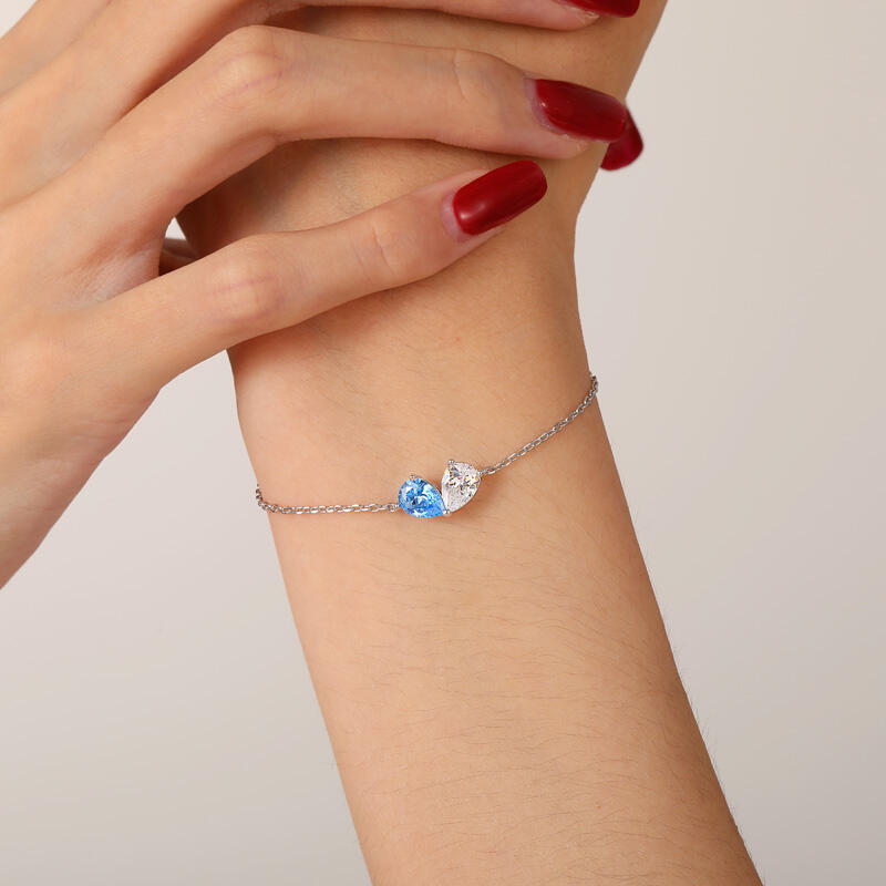 Jeulia Pulsera Corazón Doble Corte Pera con Piedra de Nacimiento Personalizada