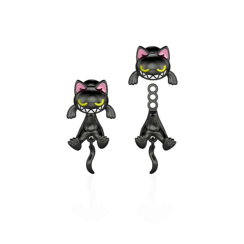 Jeulia Petland Dual Wear Enamel Black Cat Earrings