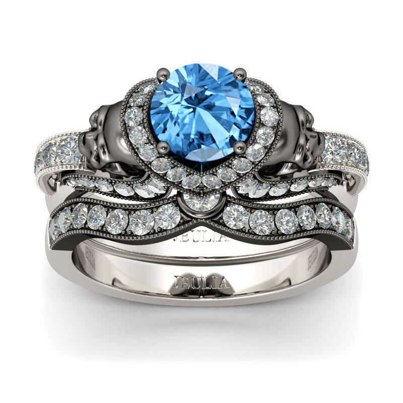 Jeulia Two Tone Round Cut Sterling Silver Skull Ring