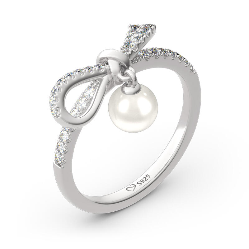 Jeulia Bowknot Cultured Pearl Sterling Silver Ring