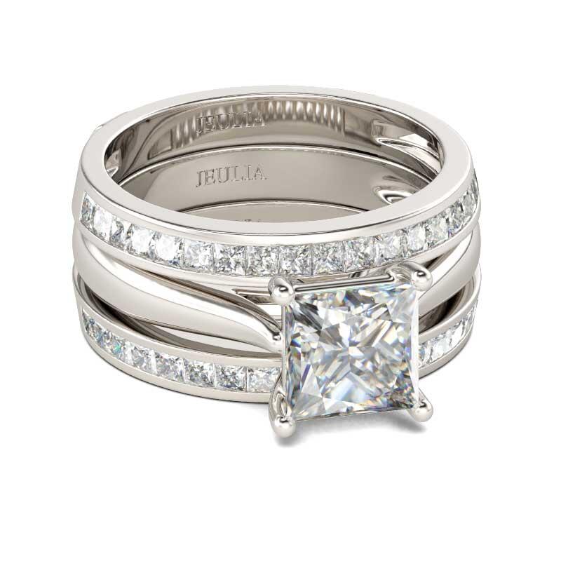 Jeulia Conjunto De Anillos De Talla Princesa En Plata De Ley