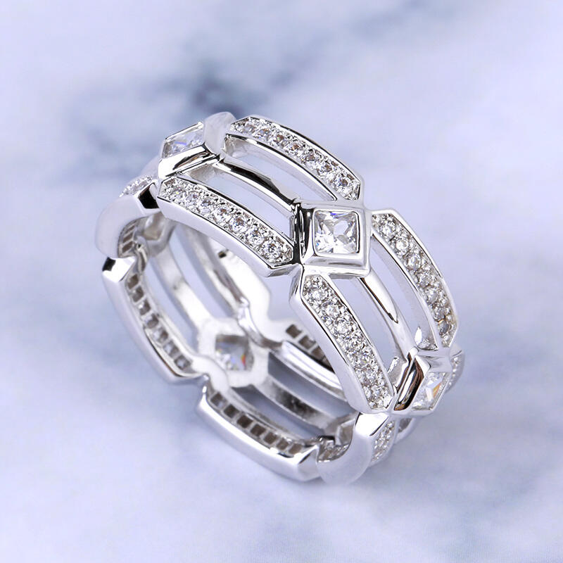 Jeulia Split Shank Sterling Silver Men's Band