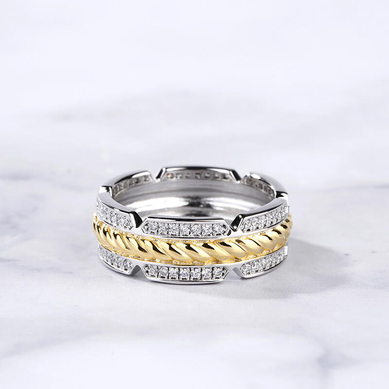 Jeulia Two Tone Rope Sterling Silver Men's Band