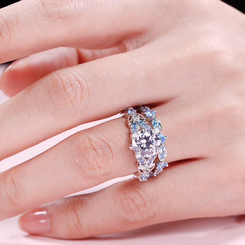 Jeulia Butterfly Round Cut Sterling Silver Ring Set