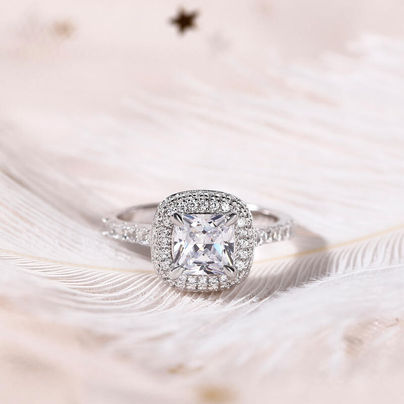 Jeulia Double Halo Cushion Cut Sterling Silver Ring