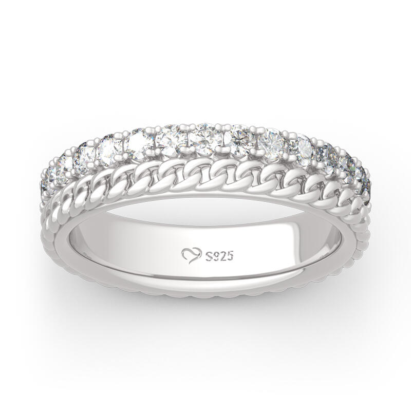 Jeulia Chain Design Round Cut Sterling Silver Women's Band