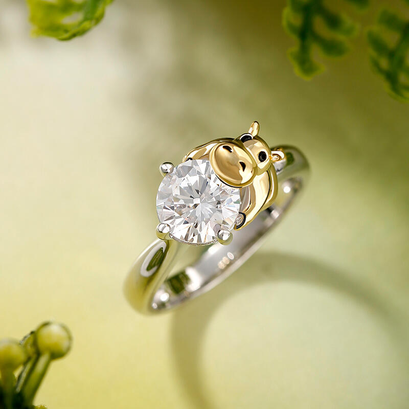 Jeulia Hug Me Gentle Hippo Round Cut Sterling Silver Ring