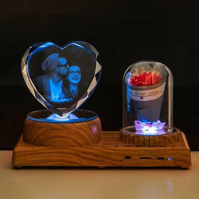 Bluetooth スピーカー搭載 写真入れ 7色切り替え クリスタル ランプ