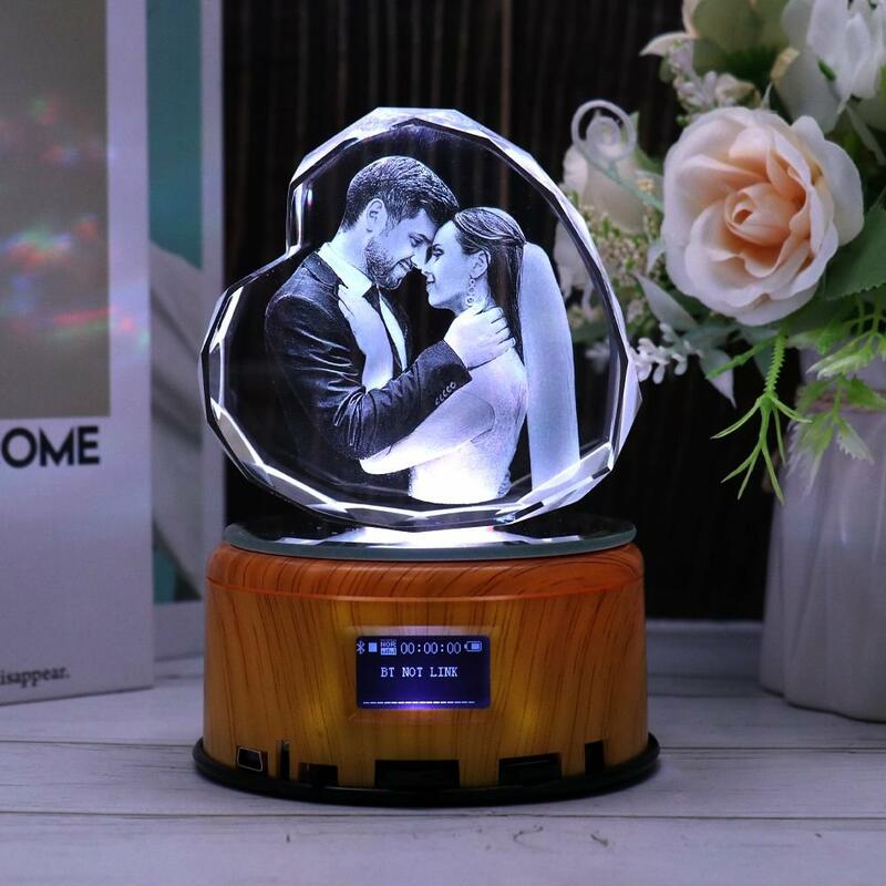 Personalized 3D Bluetooth Photo Crystal Heart Polyhedron With Speaker Lamp Base