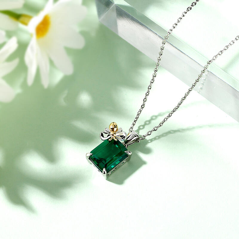 Jeulia "Honey Bee" Emerald Cut Sterling Silver Necklace