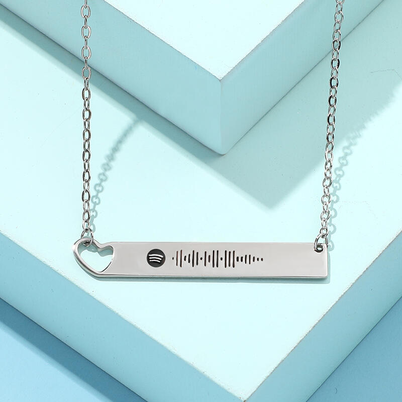 Jeulia Scannable Spotify Code Heart Bar Stainless Steel Necklace