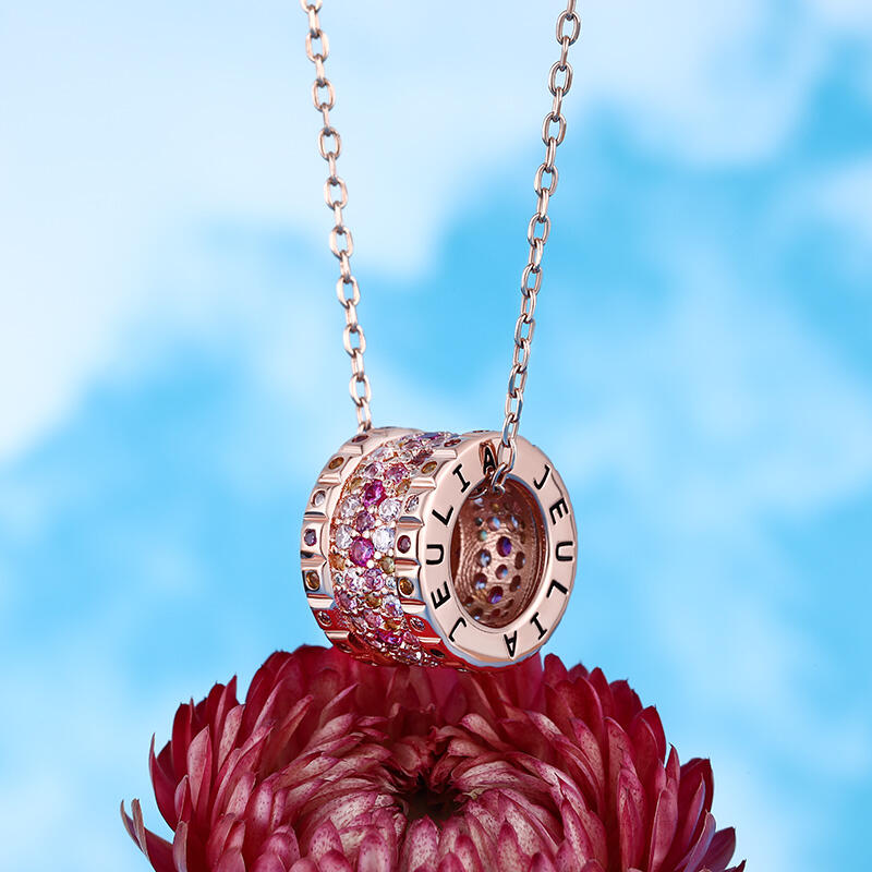 Jeulia Collar de plata de ley brillante con piedras multicolor