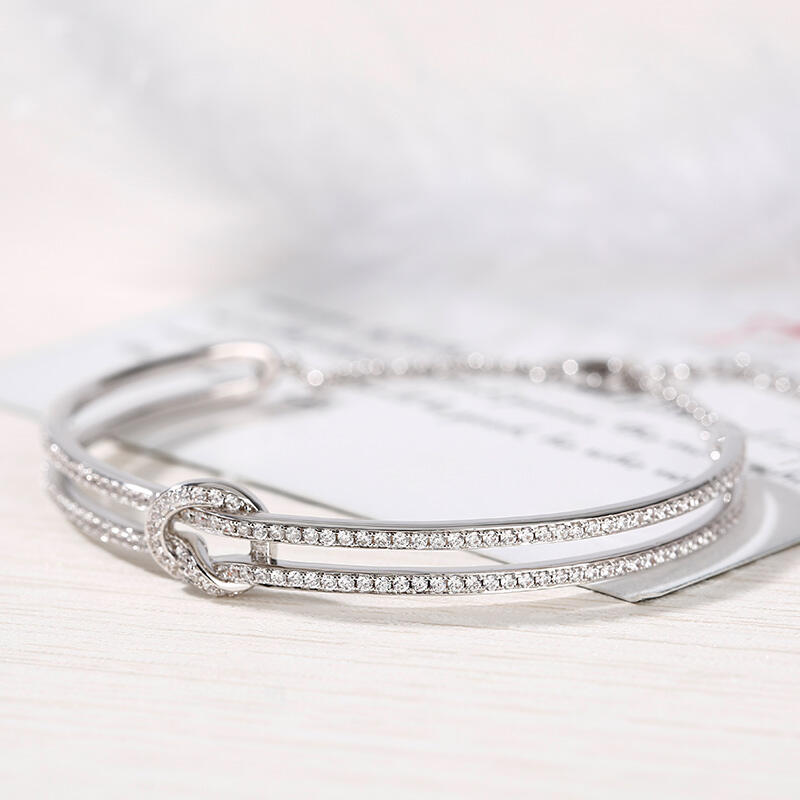 Jeulia Knot Design Sterling Silver Bangle Bracelet