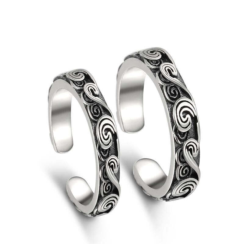 Jeulia Anillos de pareja de diseño abierto grabado con nubes de plata de ley