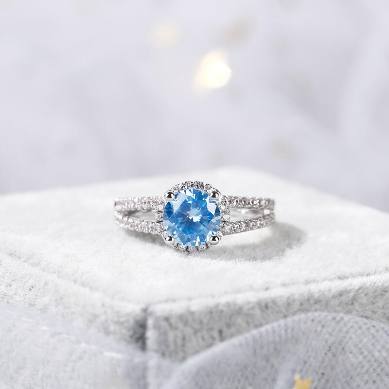 Jeulia Halo Round Cut Sterling Silver Ring