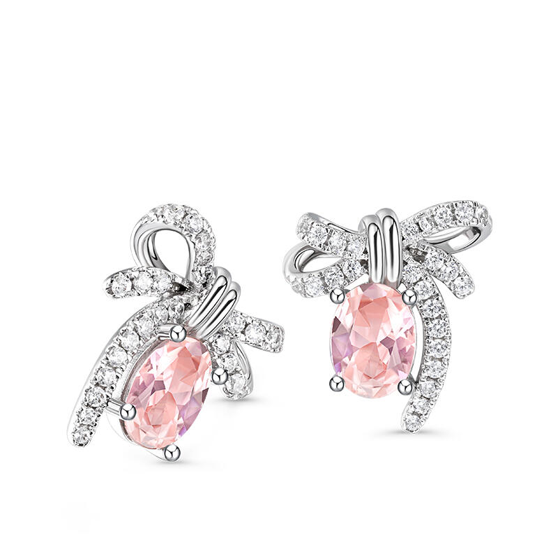 Jeulia Bowknot Synthetic Morganite Sterling Silver Earrings