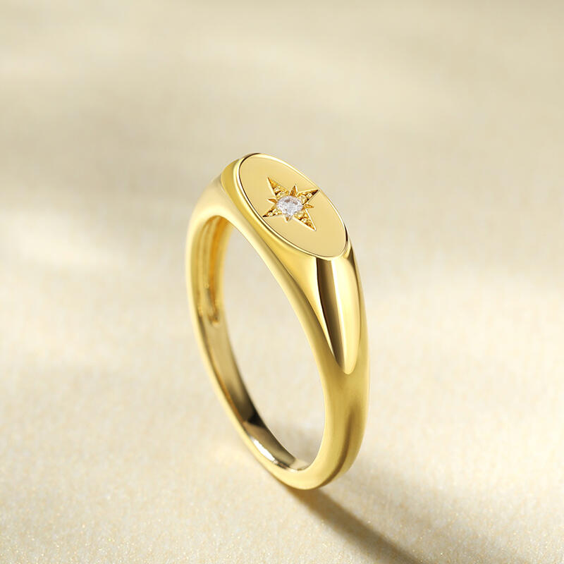 Jeulia Oval Star Signet Sterling Silver Ring