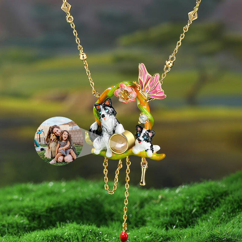 Jeulia Collar de Plata de Ley con Proyección de Foto Personalizada Diseño Border Collie