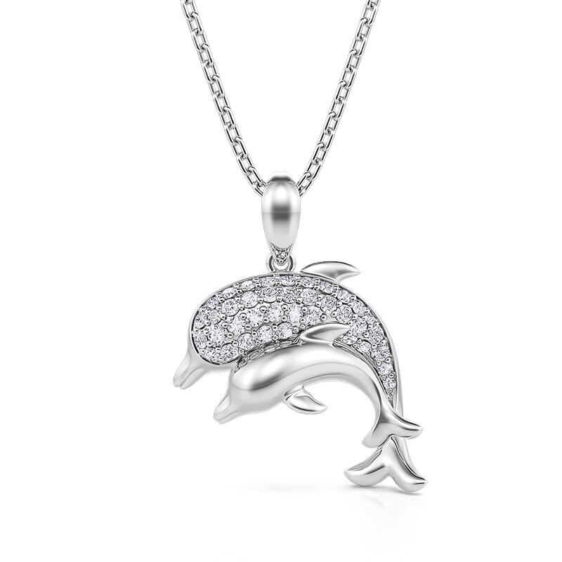 Jeulia "Oceanic Harmony" Two Dolphins Sterling Silver Necklace