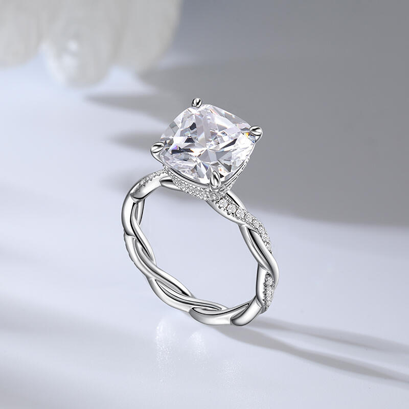 Jeulia Twist Cushion Cut Sterling Silver Ring