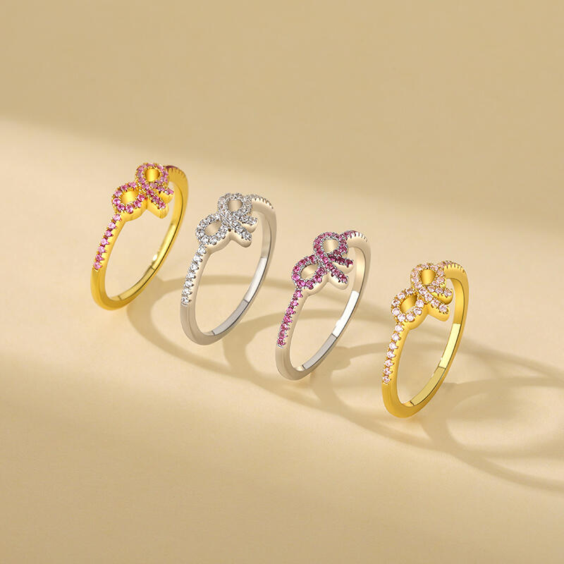 Jeulia Simple Pave Setting Bow Ring Sterling Silver